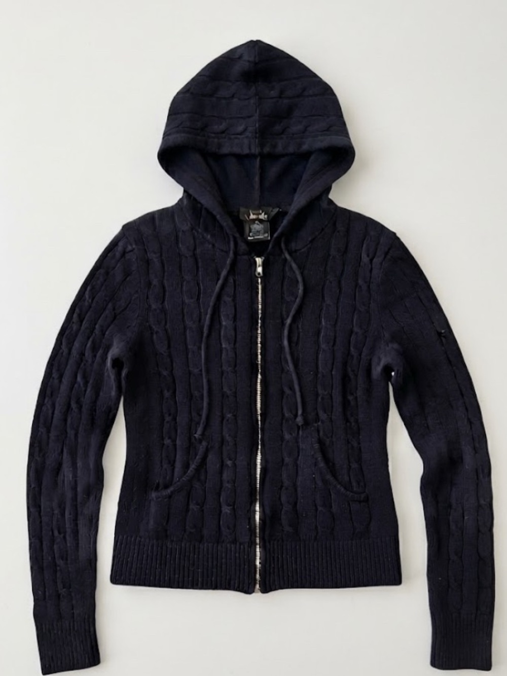 Justify Navy Cable-Knit Zip Hoodie